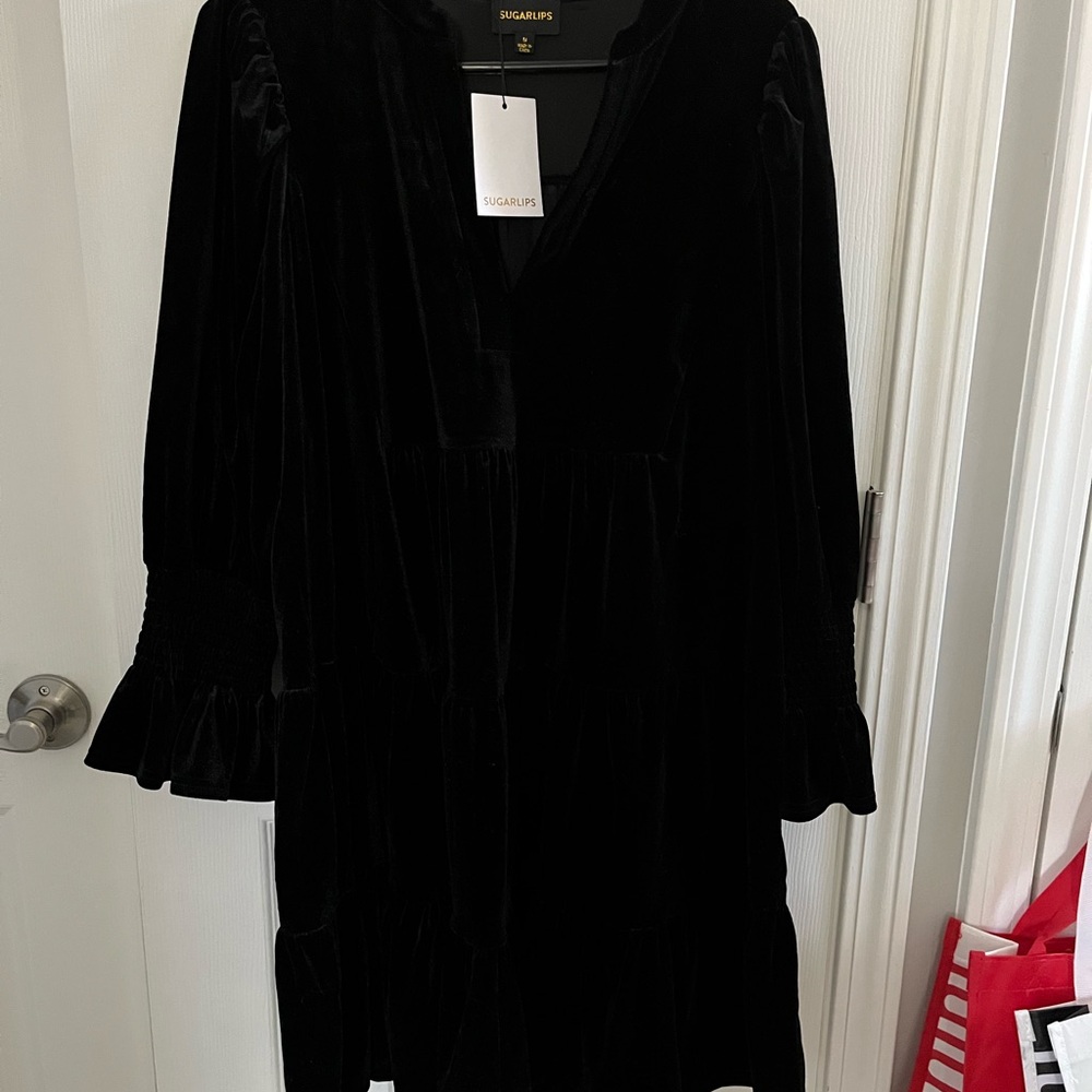 Sugarlips Black Bell Sleeve Cocktail Dress